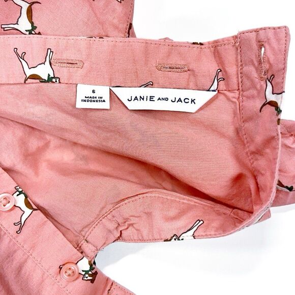 Janie and Jack Dusty Rose Dog Print Ruffles & Bow Lined Cotton Dress Girls Sz 6 - Picture 5 of 12